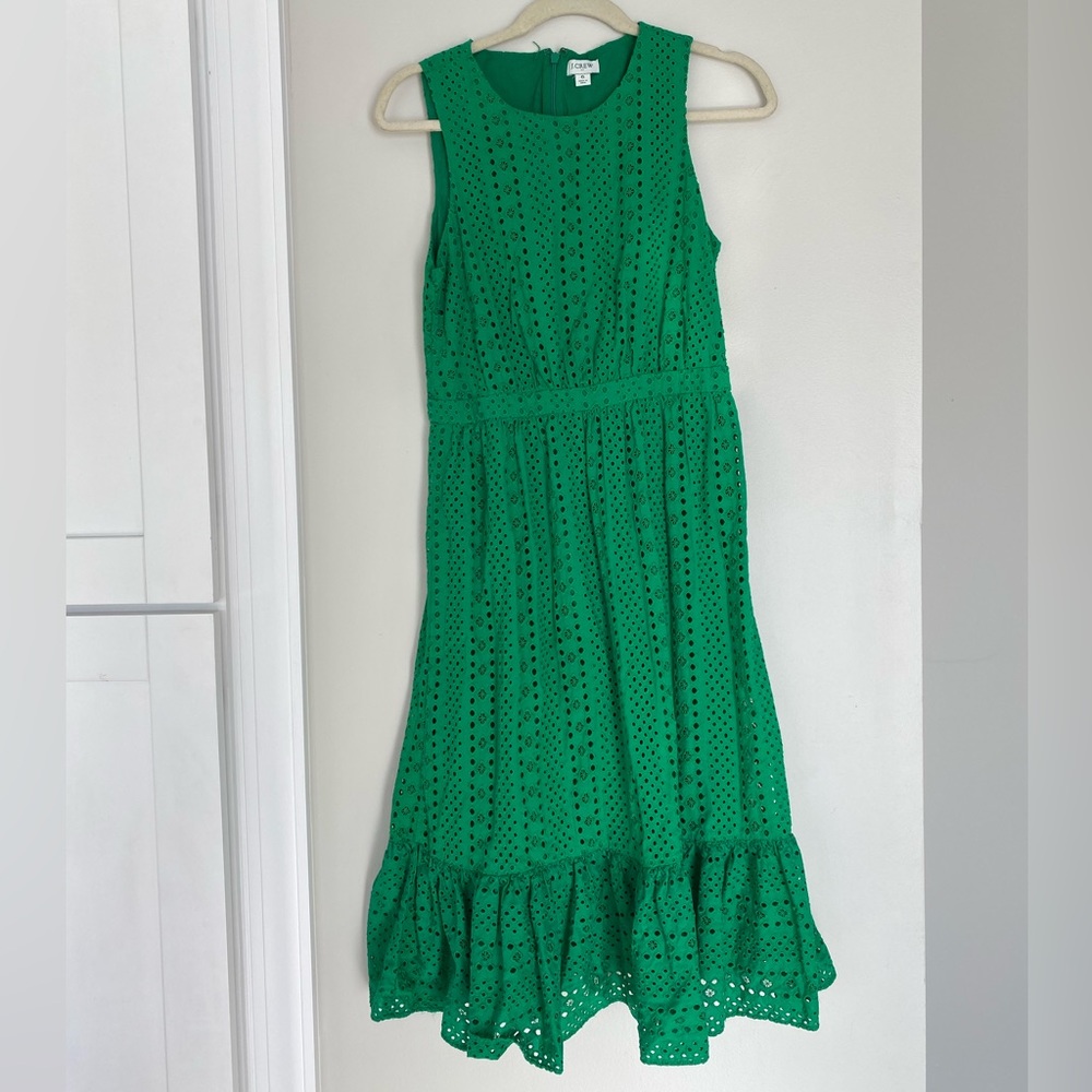 JCrew Kelly Green Eyelet Midi Dress